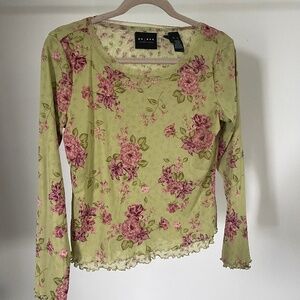 green floral double lined mesh long sleeve